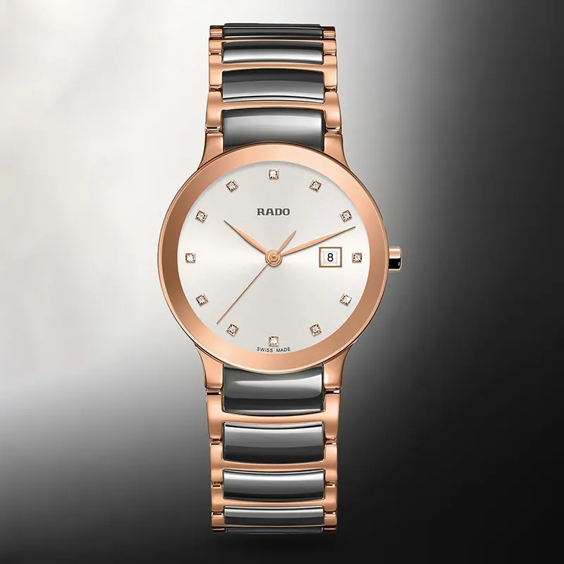 Rado Centrix White Dial Two-tone 12 Diamonds Men's Watch- R30554762